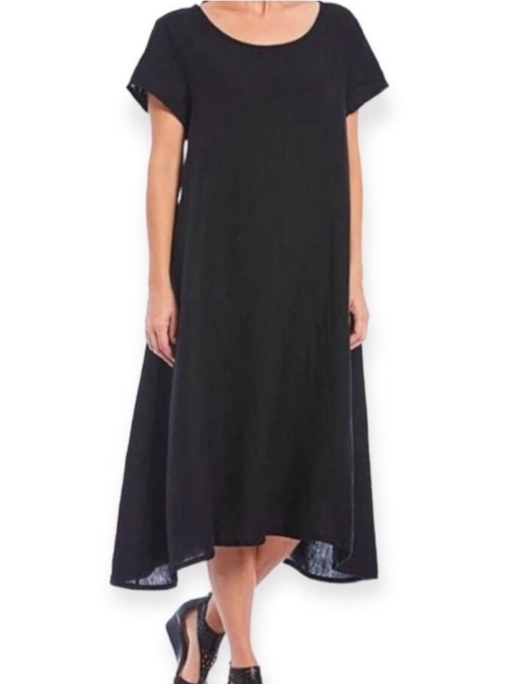 bryn Walker Linen Black Short-Sleeve Dress